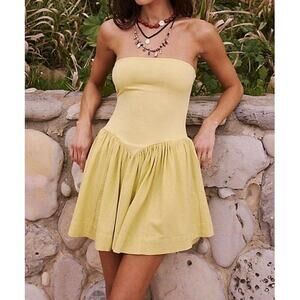 FREE PEOPLE Onda Drop Waist Tube Mini Dress Yellow Green Medium M